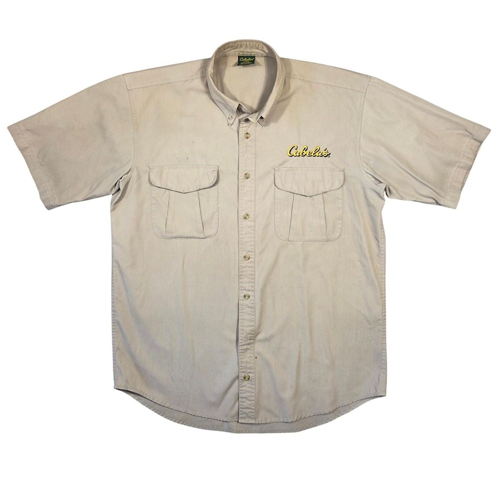 Vtg Cabelas Mens L Tall Short Sleeve Button Down Shirt Outdoors Fishing Utility